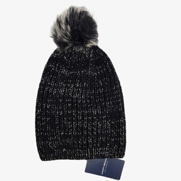 Lucky Brand Accessories - Lucky Brand Black Silver Metallic Pom Winter Hat